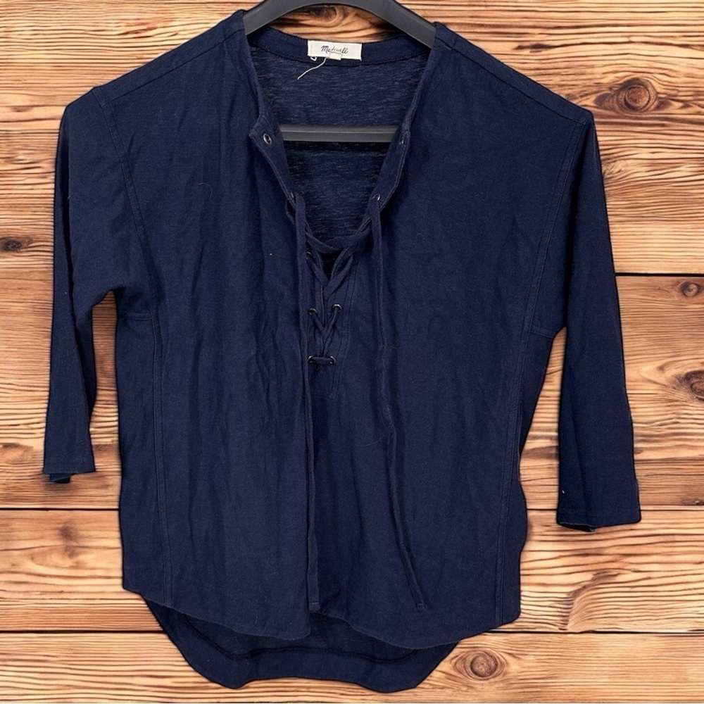 Madewell Navy Lace-Up Popover Top - Size XS